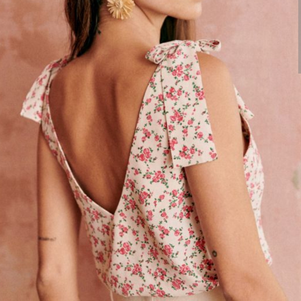 Sezane Lara Blouse Pink White Florals Sz FR40 US8